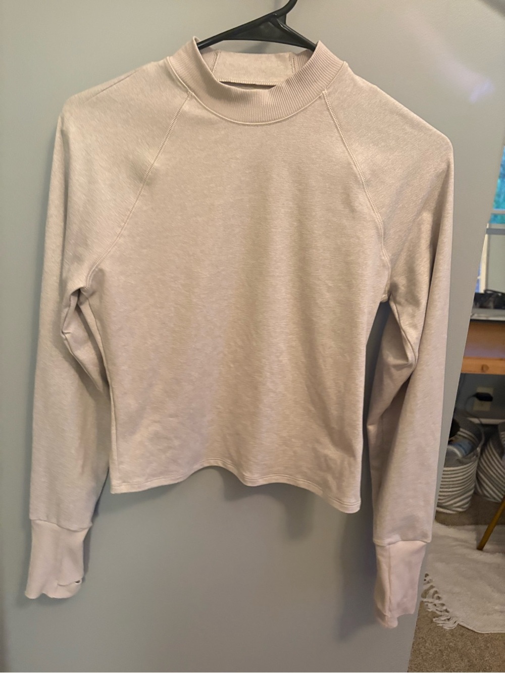 Athleta Cream Mock Neck Long-Sleeve Top and leggings workout set